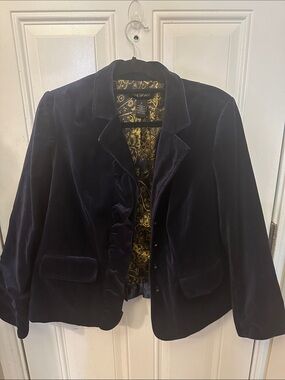 Lane Bryant Dark Blue Velvet Ruffle Close Blazer Style Coat plus size 18